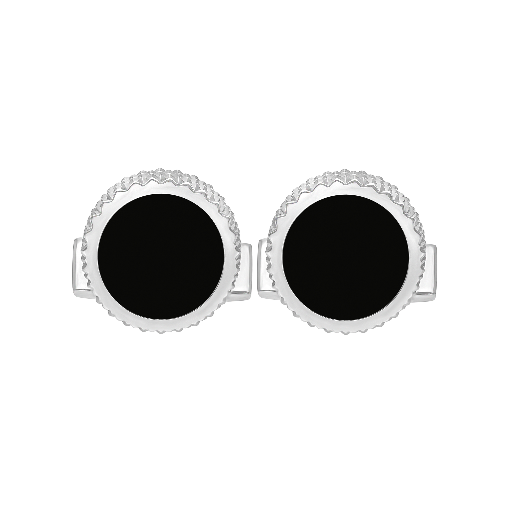 Boutons de manchette ronds en laque noire et pointe de diamant